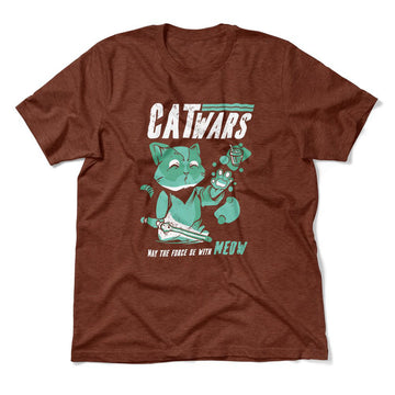 Cat Wars - May The Force Be With Meow Men/Unisex T-Shirt in Heather Clay color
